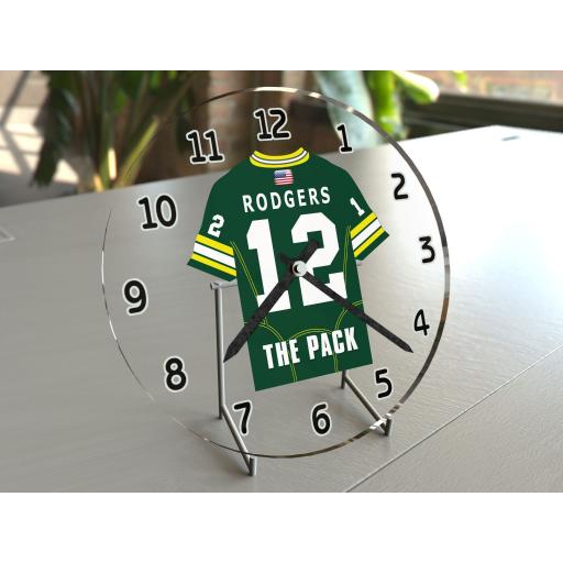 Aaron Rodgers 12 - Green Bay Packers NFL American Football Team Jersey Clock - Legend Edition