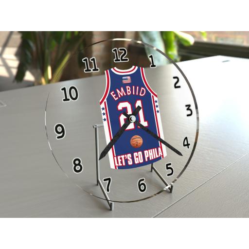 Joel Embiid 21 - Philadelphia 76ers NBA Jersey Clock - Legends Edition